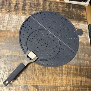 HexClad Splatter Screen Folding Navy Chrome Easy Storage Silicone Fits 8-10-12"